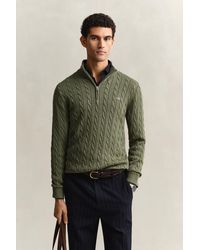 GANT - Cotton Cable Knit Half-Zip Sweater - Lyst