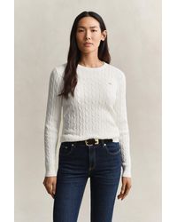 GANT - Stretch Cotton Cable Knit Crew Neck Sweater - Lyst