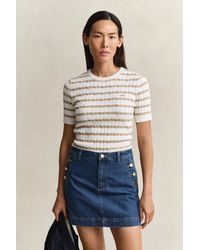 GANT - Striped Cable Knit Short Sleeve Sweater - Lyst