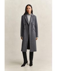 GANT - Striped Wool Blend Coat Charcoal Melange - Lyst