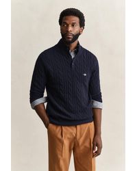 GANT - Lambswool Cable Knit Half-Buttoned Sweater Evening - Lyst