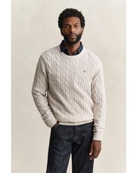 GANT - Lambswool Cable Knit Crew Neck Sweater - Lyst