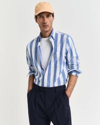 GANT - Regular Fit Bold Striped Cotton Linen Shirt - Lyst