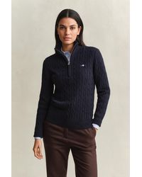 GANT - Stretch Cotton Cable Knit Half-Zip Sweater - Lyst