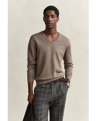 GANT - Cotton V-Neck Sweater - Lyst