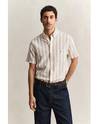 GANT - Striped Linen Blend Short Sleeve Shirt - Lyst