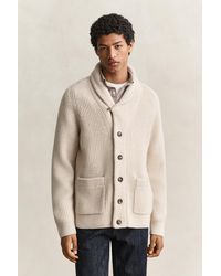GANT - Ribbed Wool Blend Cardigan Light Melange - Lyst