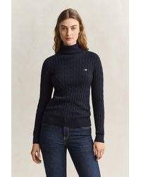 GANT - Stretch Cotton Cable Knit Turtleneck Sweater - Lyst