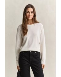 GANT - Superfine Lambswool Crew Neck Sweater Cream - Lyst