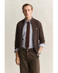 GANT - Lambswool Zip Cardigan Dark Melange - Lyst