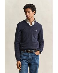 GANT - Lambswool V-Neck Sweater Dark Melange - Lyst