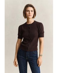 GANT - Cable Knit Short Sleeve Cardigan Deep - Lyst