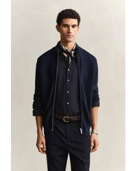 GANT - Textured Cotton Zip Cardigan Evening - Lyst