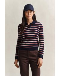 GANT - Fine Knitted Striped Sweater Evening - Lyst