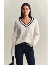 GANT - Merino Wool Cable Knit Sweater Cream - Lyst