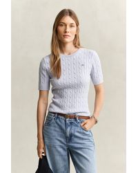 GANT - Stretch Cotton Cable Knit Short Sleeve Sweater - Lyst