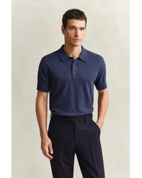 GANT - Slub Cotton Blend Short Sleeve Polo Sweater Dark Melange - Lyst