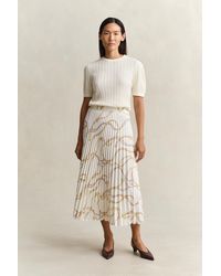 GANT - Printed Pleated Midi Skirt Eggshell - Lyst