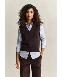 GANT - Lambswool Cable Knit Vest Deep - Lyst