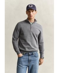 GANT - Classic Cotton Half-Zip Sweater Melange - Lyst