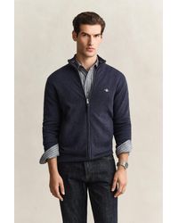 GANT - Lambswool Zip Cardigan Dark Melange - Lyst