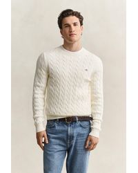 GANT - Classic Cable Knit Sweater Cream - Lyst
