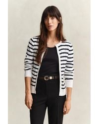 GANT - Striped Cable Knit Cardigan Eggshell - Lyst