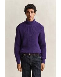 GANT - Textured Cotton Wool Turtleneck Sweater - Lyst