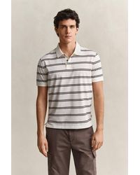 GANT - Striped Pima Cotton Polo Shirt Cream - Lyst
