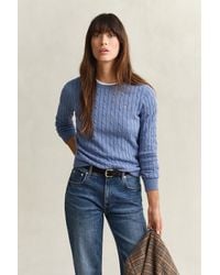GANT - Cable Knit Crew Neck Sweater - Lyst