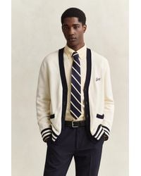 GANT - Buttoned V-Neck Cardigan Cream - Lyst