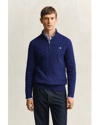 GANT - Cotton Cable Knit Half-Zip Sweater Rich - Lyst