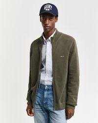GANT - Cotton Piqué Zip Cardigan - Lyst