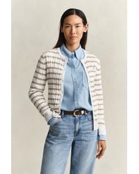 GANT - Striped Cable Knit Cardigan - Lyst