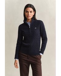 GANT - Stretch Cotton Cable Knit Half-Zip Sweater - Lyst