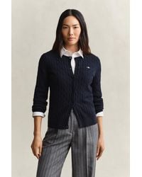 GANT - Stretch Cotton Cable Knit Cardigan - Lyst