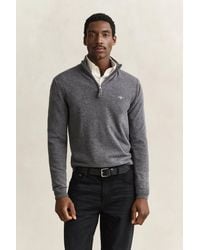 GANT - Lambswool Half-Zip Sweater Charcoal Melange - Lyst