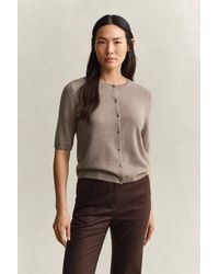 GANT - Cashmere Blend Short Sleeve Cardigan Dk Sand Melange - Lyst