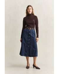 GANT - Flared Denim Skirt Dark Worn In - Lyst