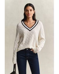 GANT - Merino Wool Cable Knit Sweater Cream - Lyst