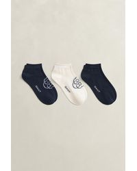 GANT - 3-Pack Monogram & Solid Ankle Socks Evening - Lyst