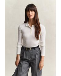 GANT - Slim Ribbed Polo Top Eggshell - Lyst