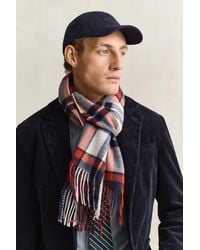 GANT - Checked Wool Scarf Cream - Lyst