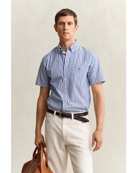 GANT - Striped Classic Poplin Short Sleeve Shirt College - Lyst
