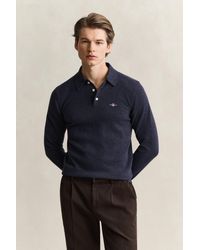 GANT - Superfine Lambswool Polo Sweater Dark Melange - Lyst
