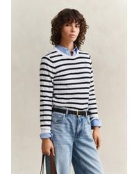 GANT - Striped Cable Knit Crew Neck Sweater Eggshell - Lyst