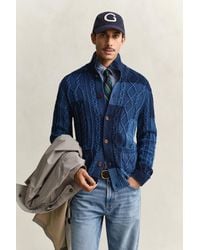 GANT - Cable Knit Patchwork Cardigan Rich - Lyst