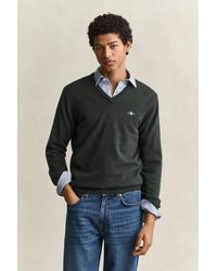 GANT - Lambswool V-Neck Sweater Dark Moss - Lyst