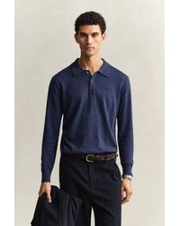 GANT - Slub Cotton Blend Polo Sweater Dark Melange - Lyst