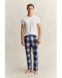 GANT - Checked Flannel Pajama Pants Marine - Lyst